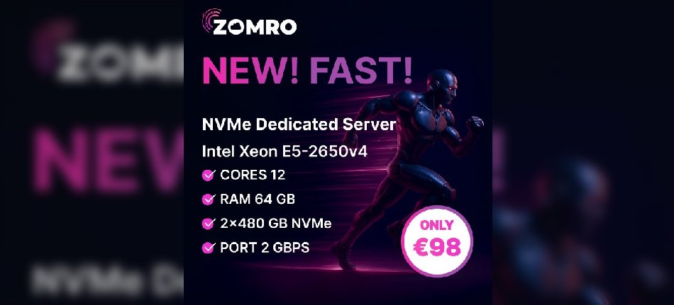 Zomro представил новую конфигурацию выделенных серверов с NVMe-дисками